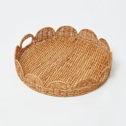 Round Rattan Scalloped Tray