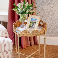 Round Scalloped Rattan Tray With Stand