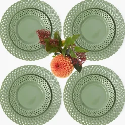 Sage Basketweave Dinner & Starter Plates (Set of 8)