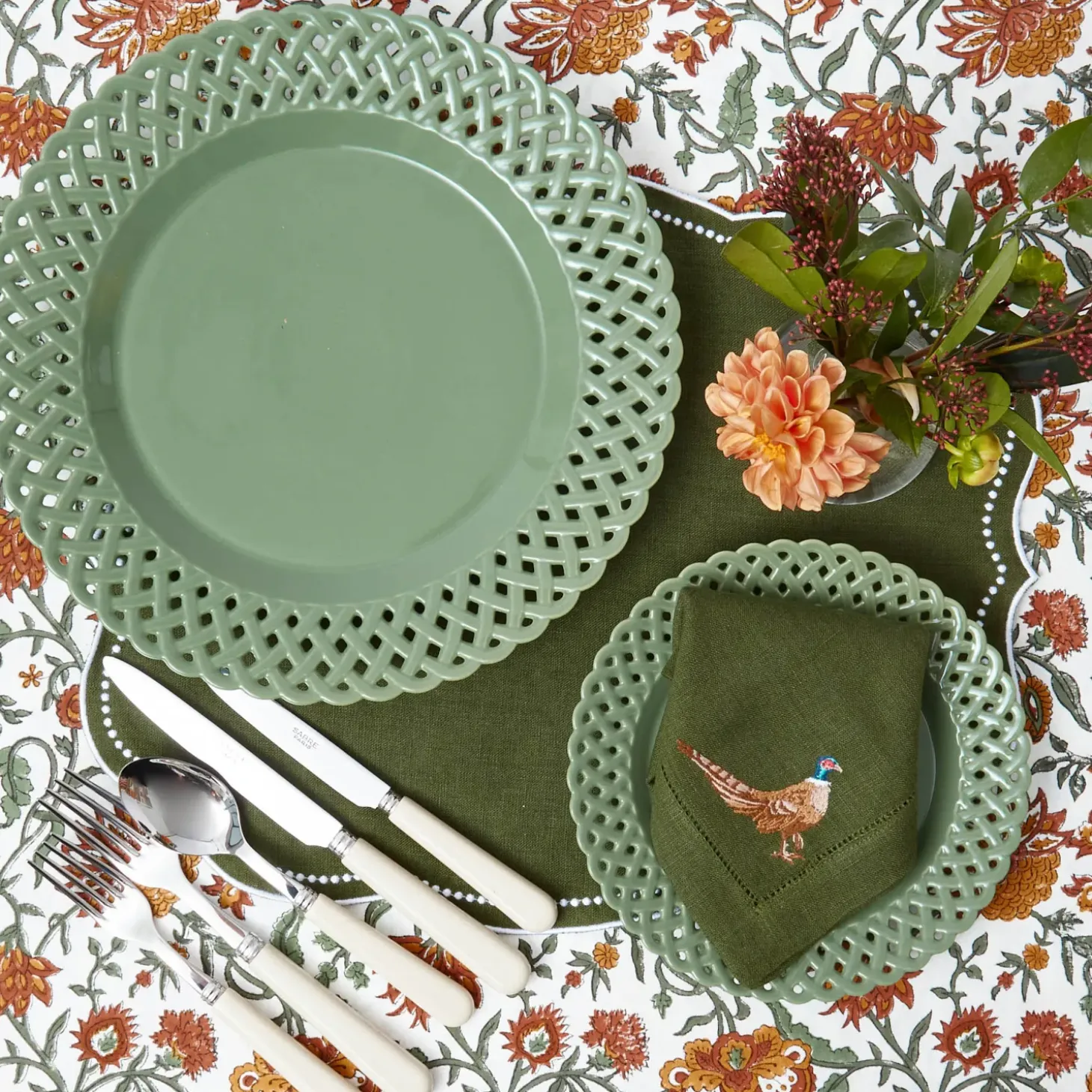Sage Basketweave Dinner Plates (Set of 4)