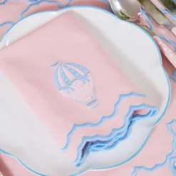 Sarah Pink & Blue Hot Air Balloon Embroidered Napkins (Set of 4)