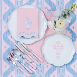 Sarah Pink & Blue Hot Air Balloon Embroidered Napkins (Set of 4)