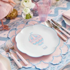 Sarah Pink & Blue Hot Air Balloon Embroidered Napkins (Set of 4)