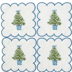 Scalloped Christmas Tree Cocktail Napkins (Set of 4)
