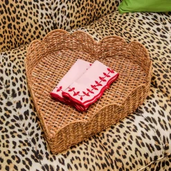 Scalloped Heart Rattan Tray