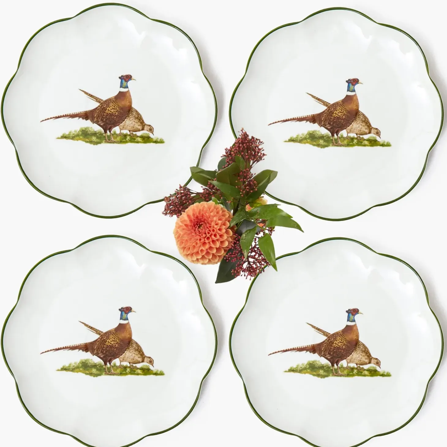 Scalloped Pheasant Starter Plates (Set of 4)