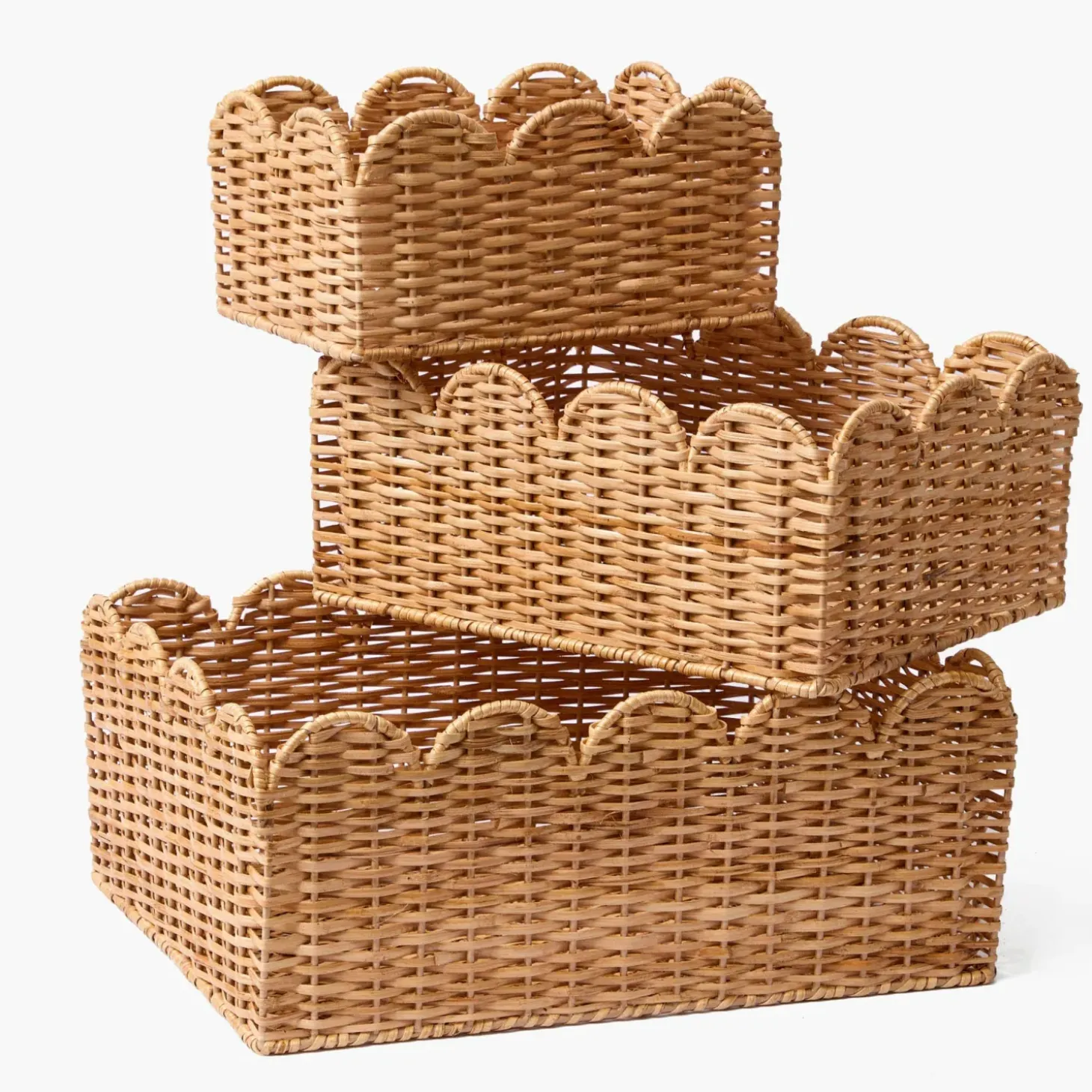 Scalloped Rattan Baskets (Set of 3)