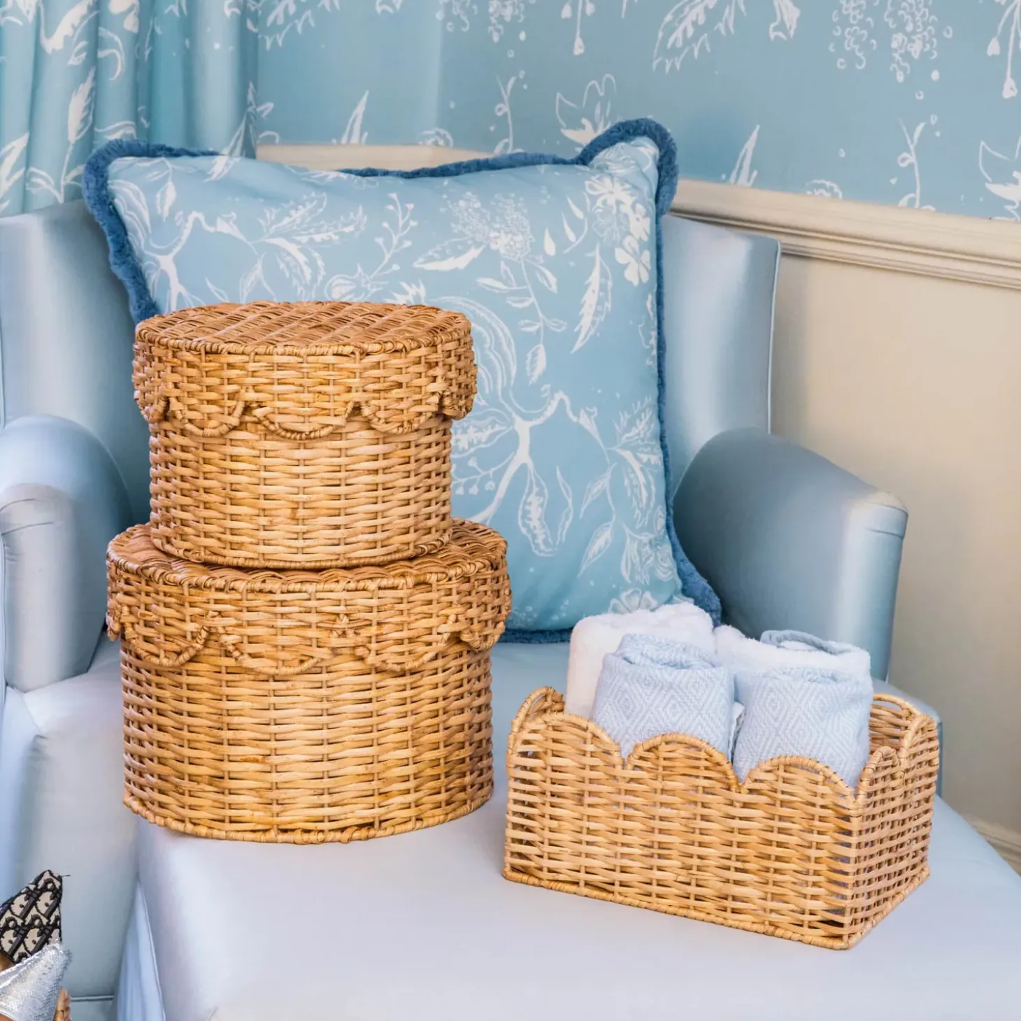 Scalloped Rattan Baskets (Set of 3)