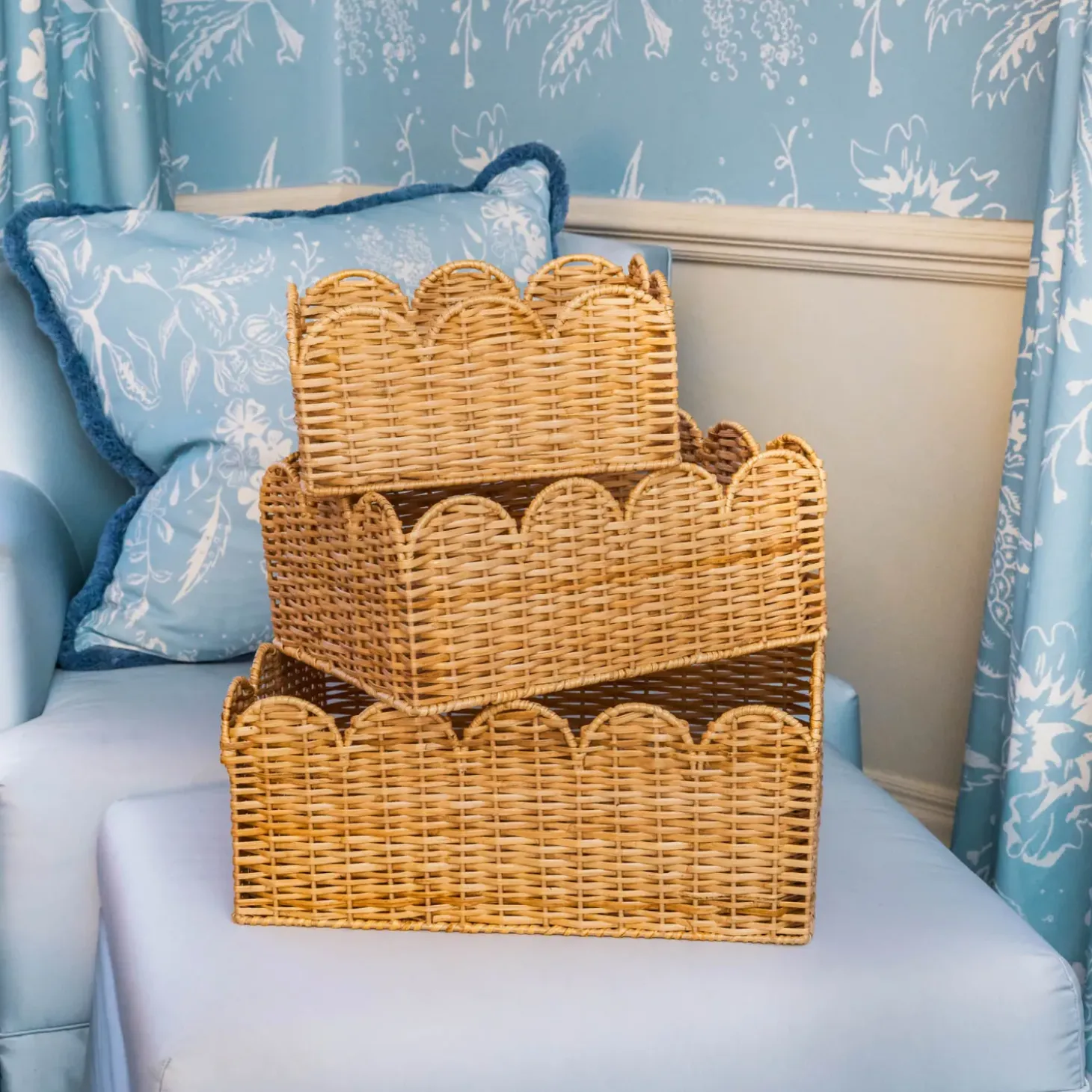 Scalloped Rattan Baskets (Set of 3)