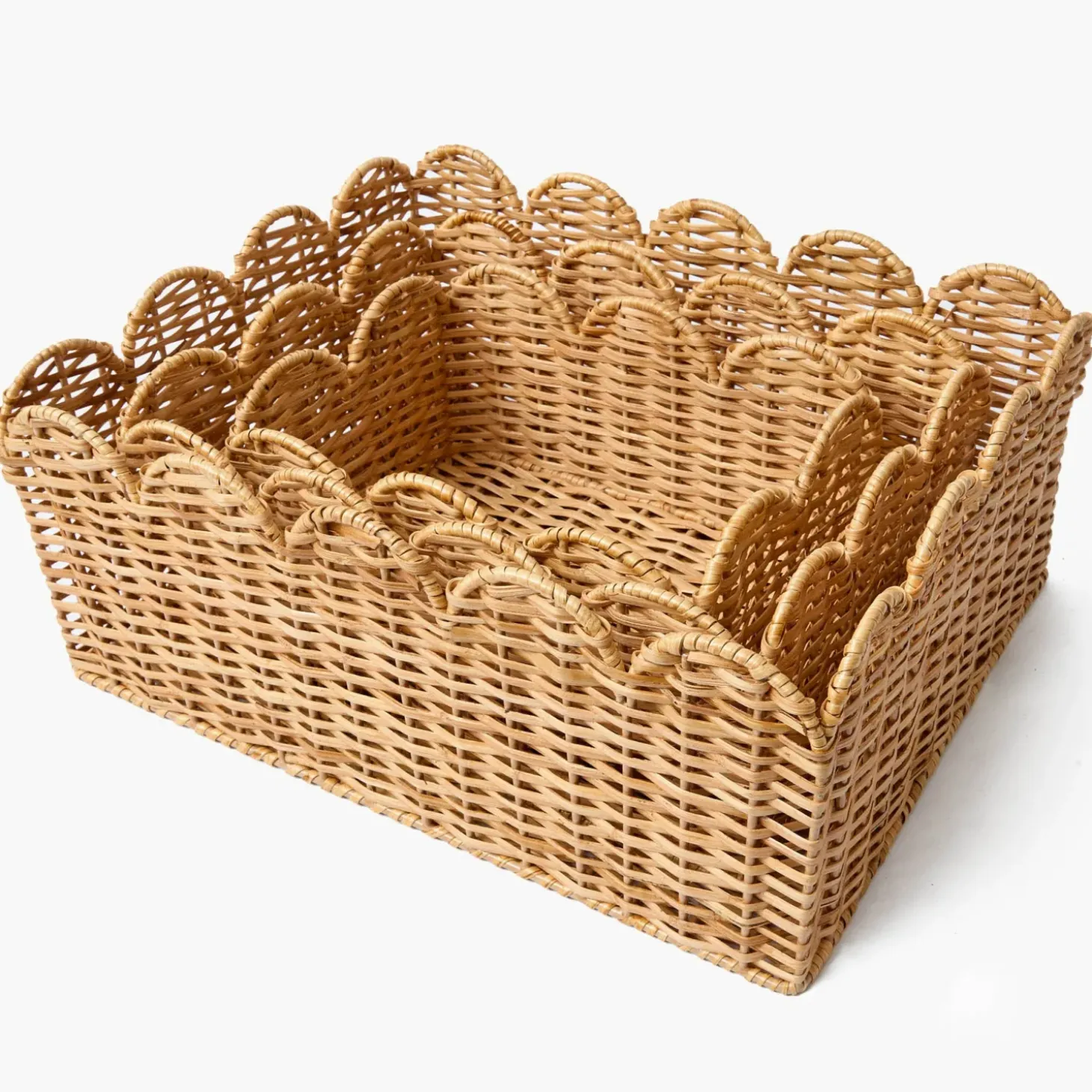 Scalloped Rattan Baskets (Set of 3)
