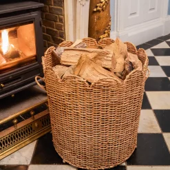 Scalloped Rattan Log Basket