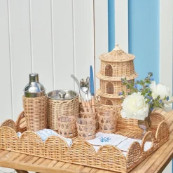 Scalloped Rattan Tray
