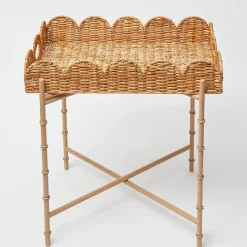 Scalloped Rattan Tray With Stand