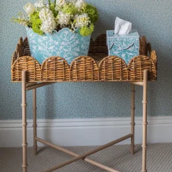 Scalloped Rattan Tray With Stand
