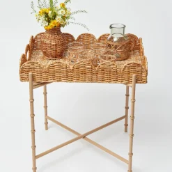 Scalloped Rattan Tray With Stand