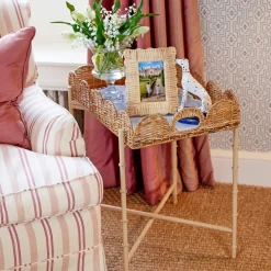Scalloped Rattan Tray With Stand