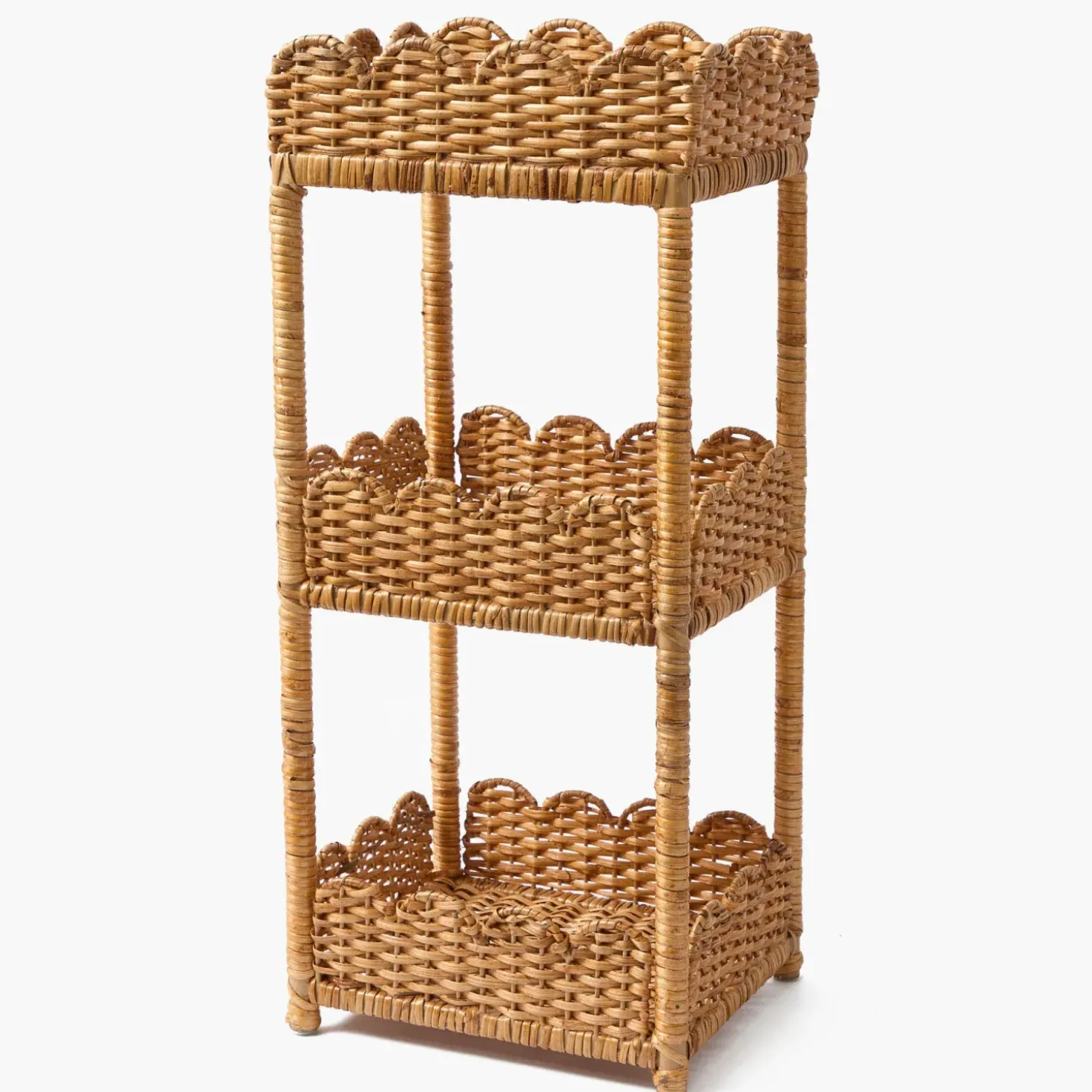 Scalloped Tiered Rattan Side Table