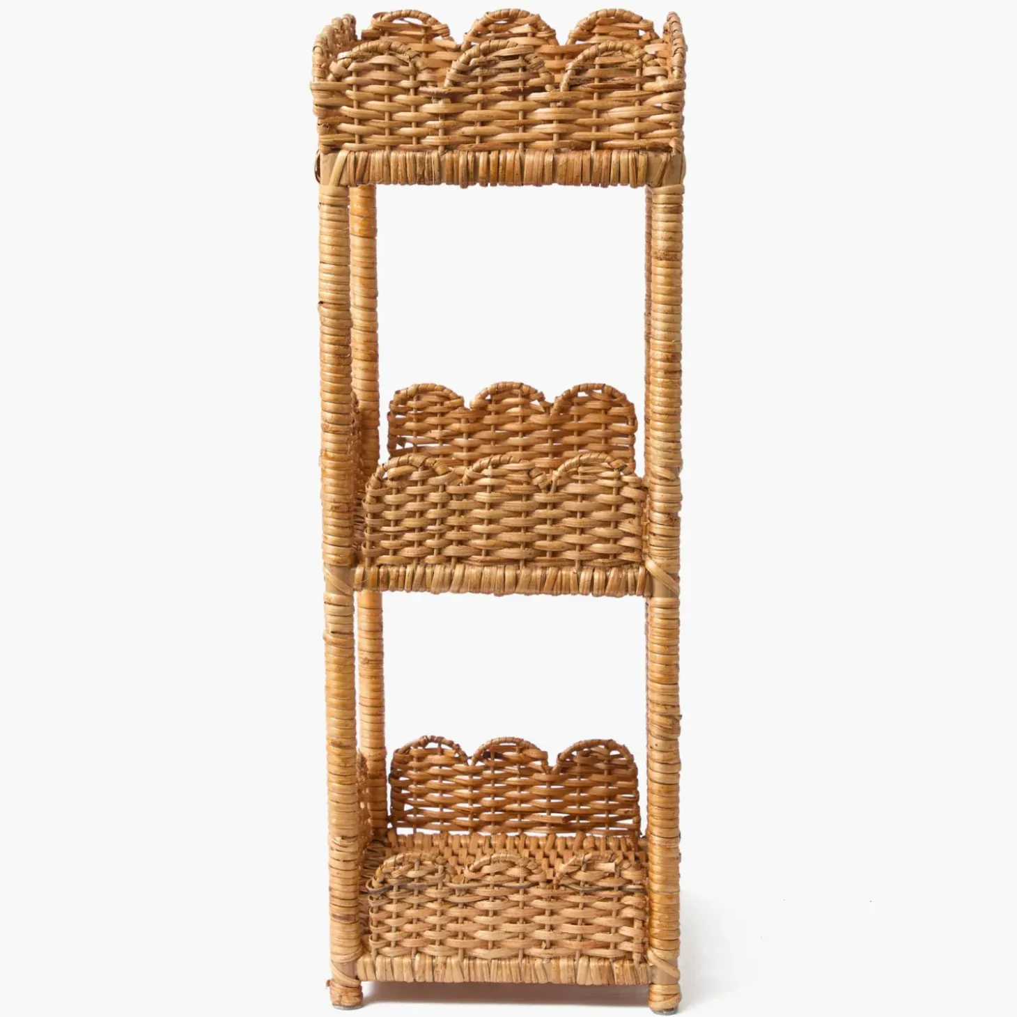 Scalloped Tiered Rattan Side Table