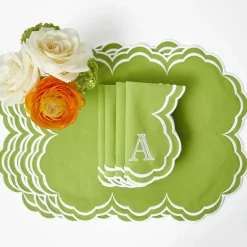 Serena Apple Green Scalloped Placemats & Napkins (Set of 4)