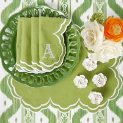 Serena Apple Green Scalloped Placemats & Napkins (Set of 4)