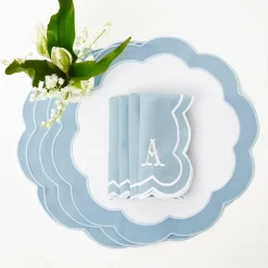 Serena Appliqué Blue Placemats & Napkins (Set of 4)