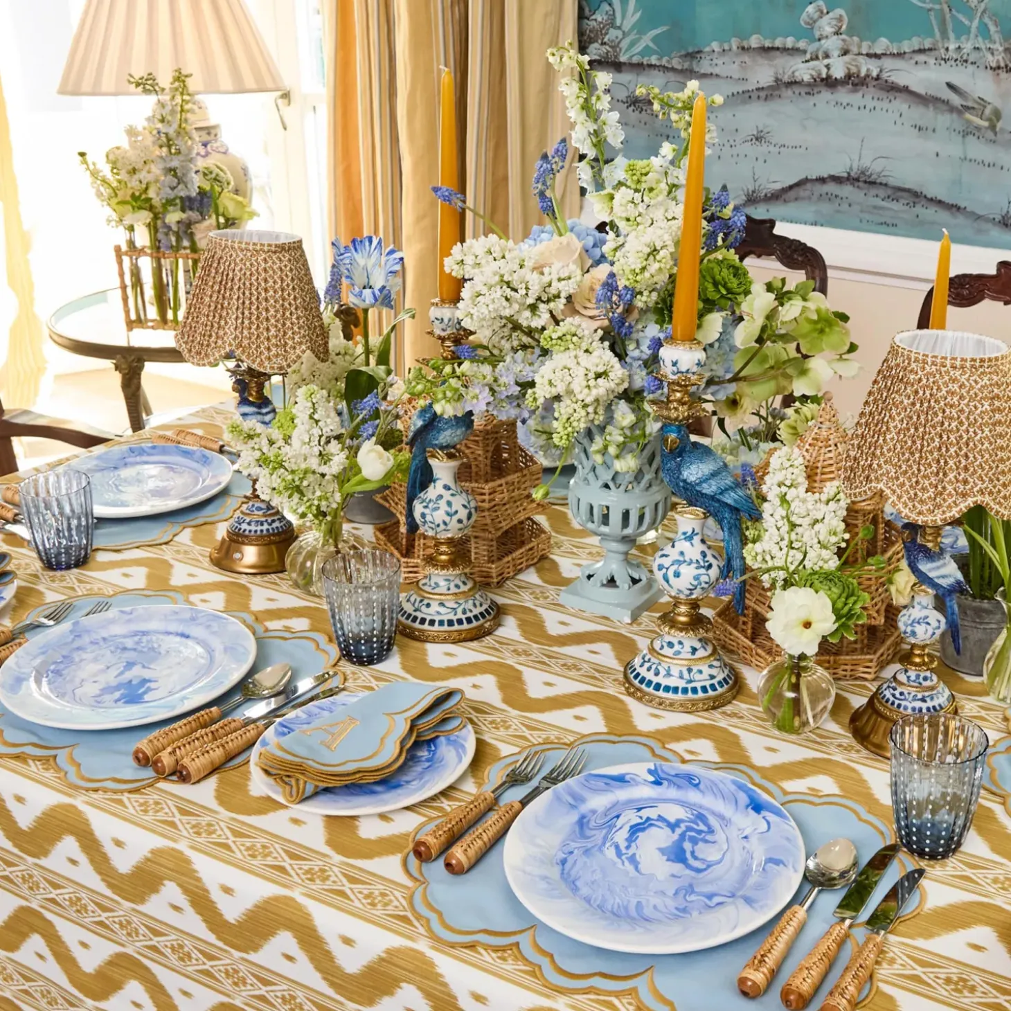 Serena Blue & Caramel Napkins (Set of 4)