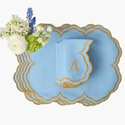 Serena Blue & Caramel Placemats & Napkins (Set of 4)