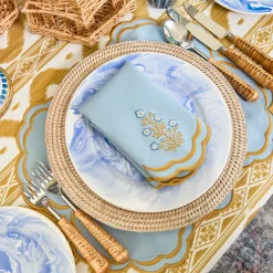 Serena Blue & Caramel Placemats & Carnation Napkins (Set of 4)