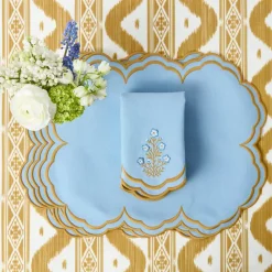 Serena Blue & Caramel Placemats & Carnation Napkins (Set of 4)