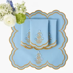 Serena Blue & Caramel Placemats & Carnation Napkins (Set of 4)