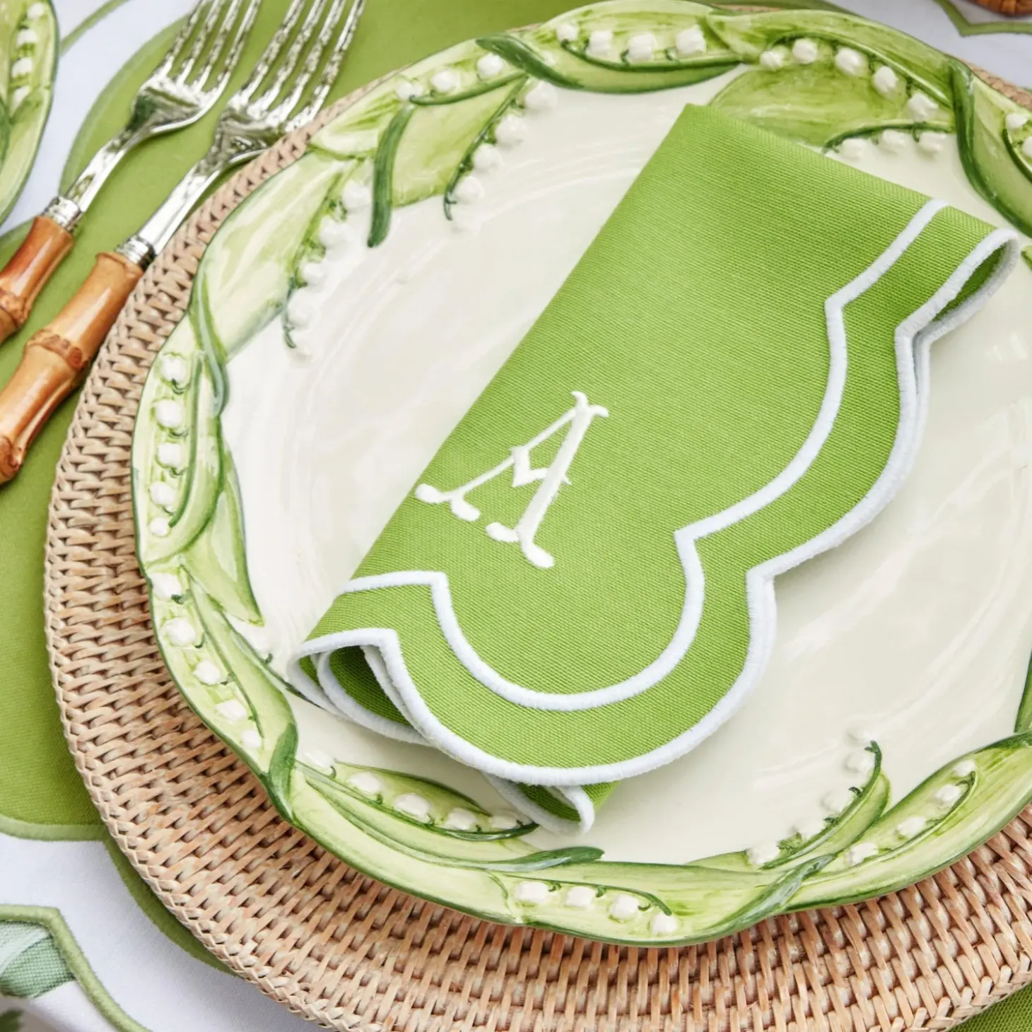 Serena Green Appliqué Napkins (Set of 4)