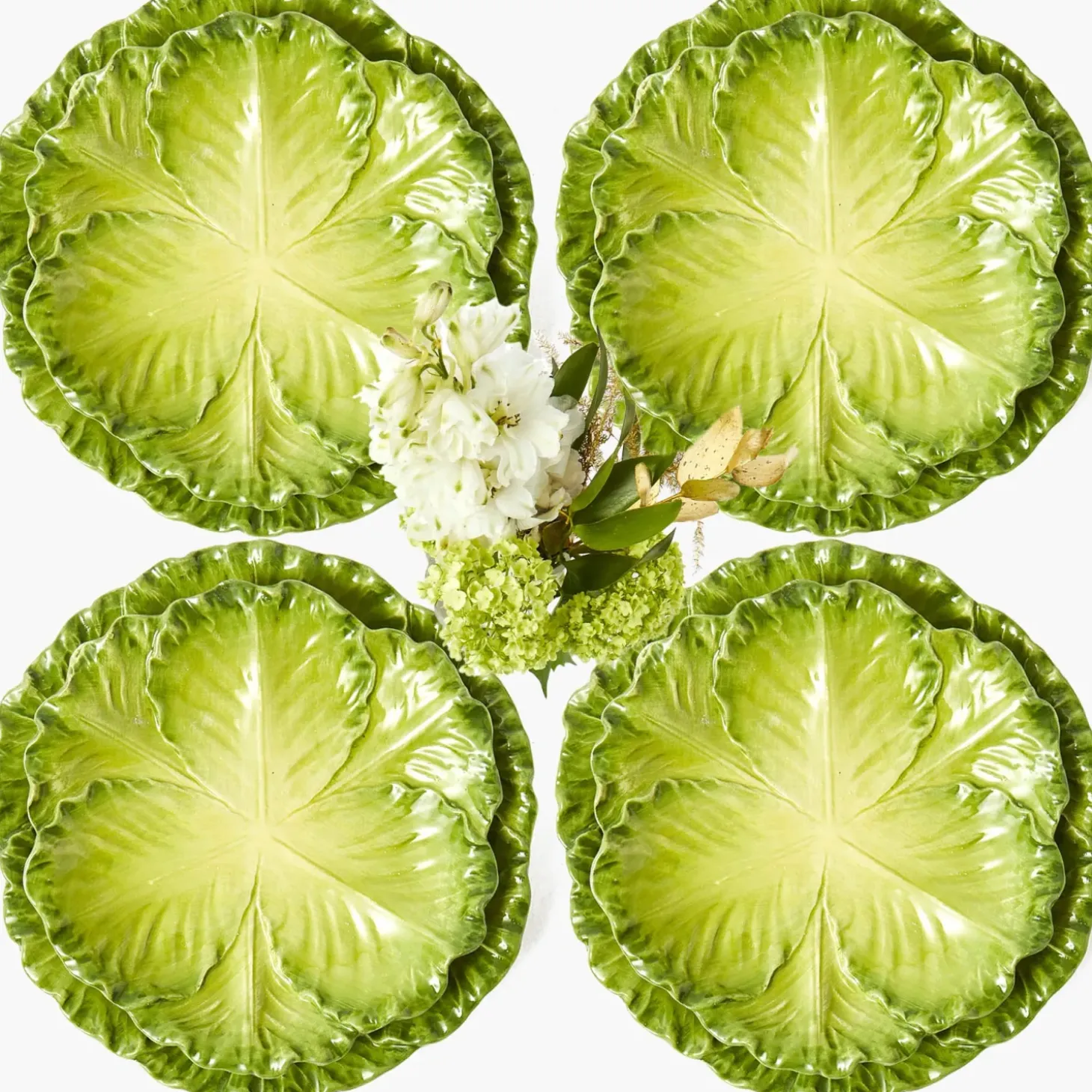 Serena Green Cabbage Dinner & Starter Plates (Set of 8)