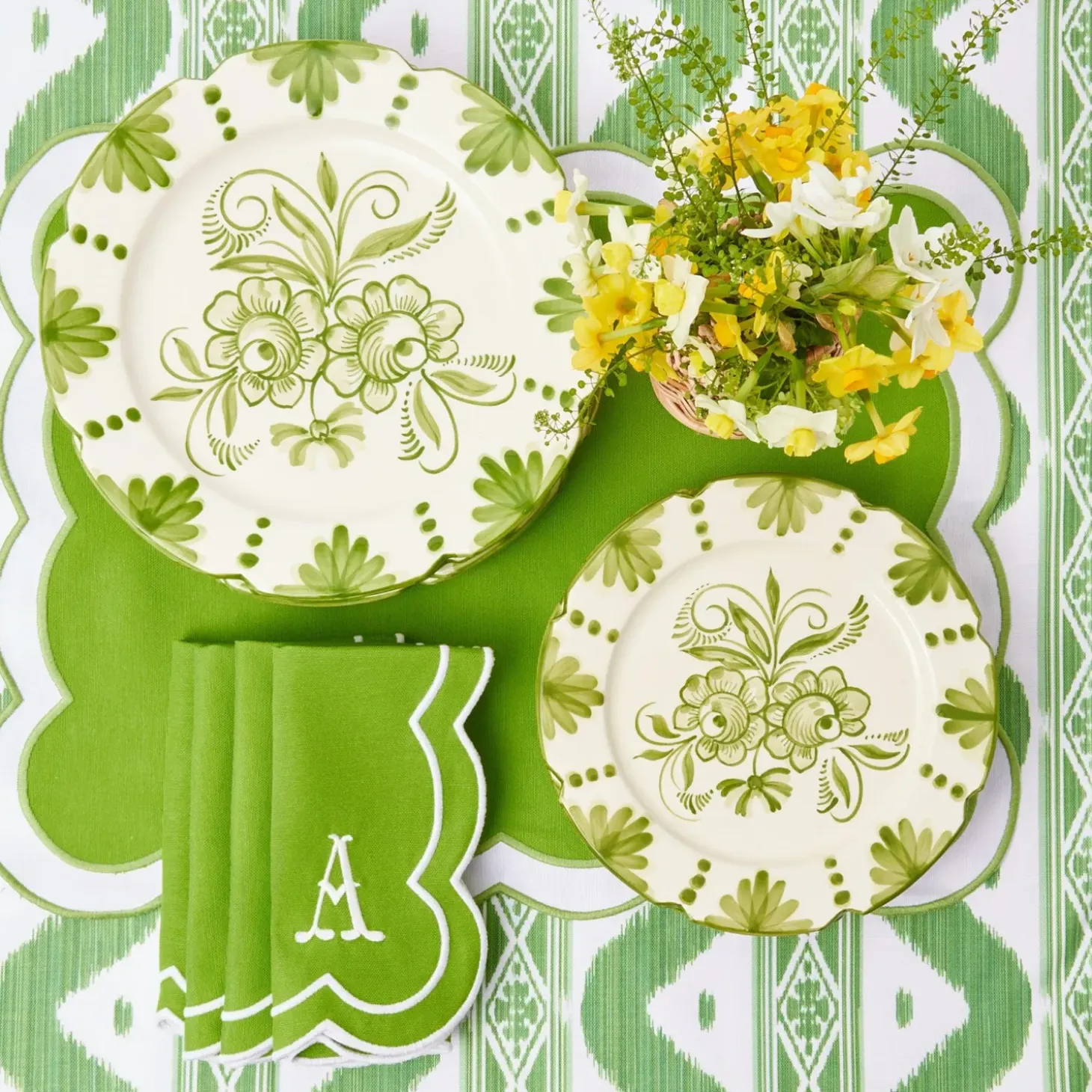 Seville Green Gardênia Dinner & Starter Plates (Set of 8)