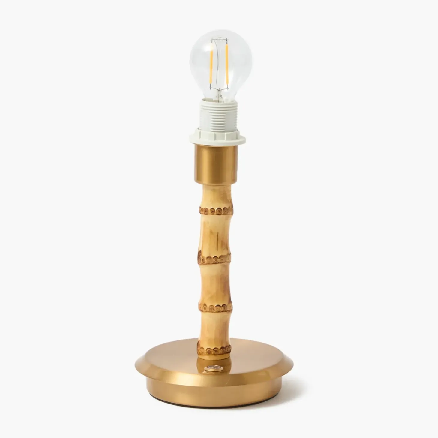 Short Bamboo Rechargeable Lamp with Caramel & Blue Lotus Shade (18cm)