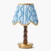 Short Burnt Bamboo Rechargeable Lamp with Blue & Putty Ikat Shade (18cm)