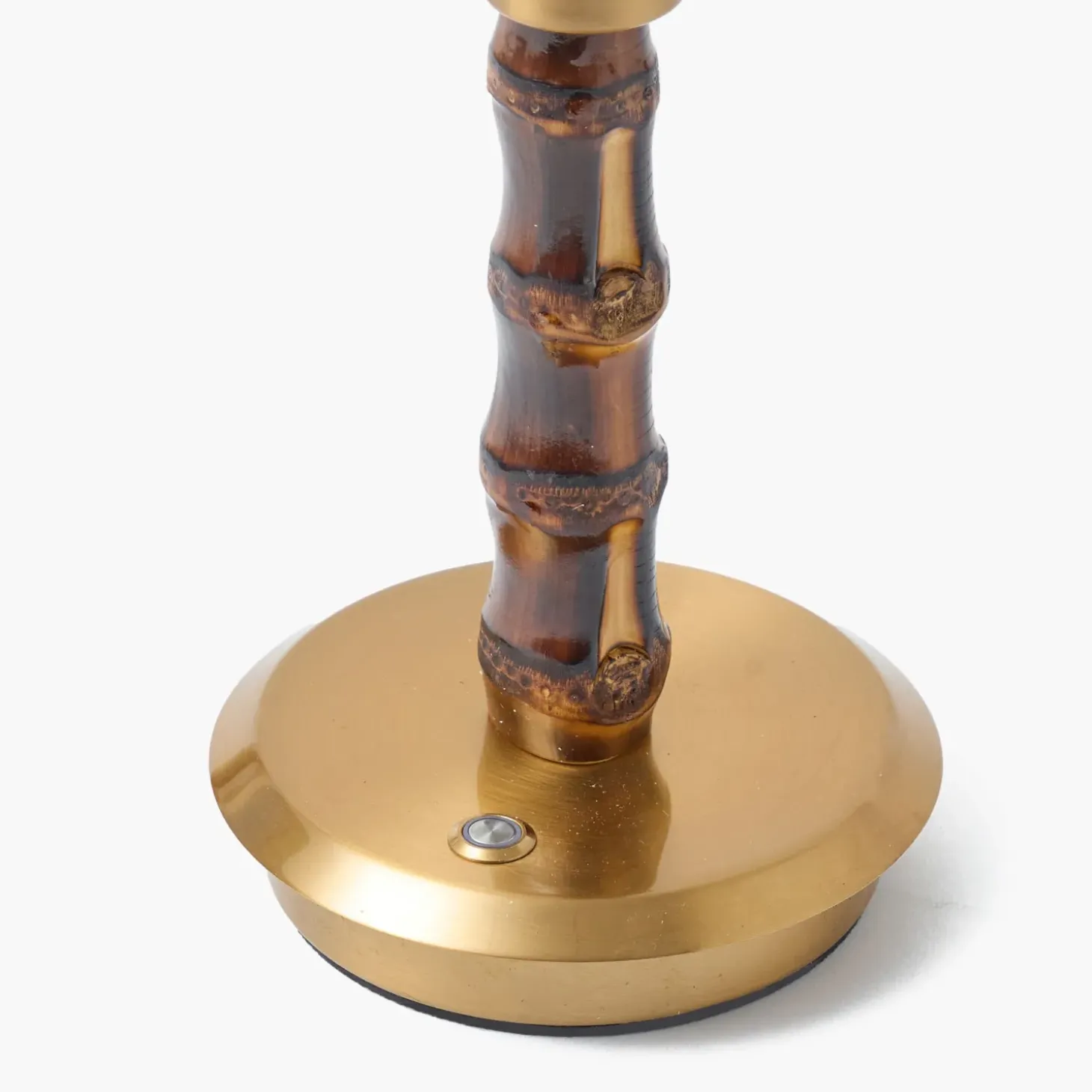 Short Burnt Bamboo Rechargeable Lamp with Blue & Putty Ikat Shade (18cm)