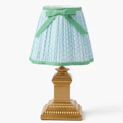 Short Corinthian Square Rechargeable Lamp with Soft Blue & Green Lotus Bow Shade (18cm)