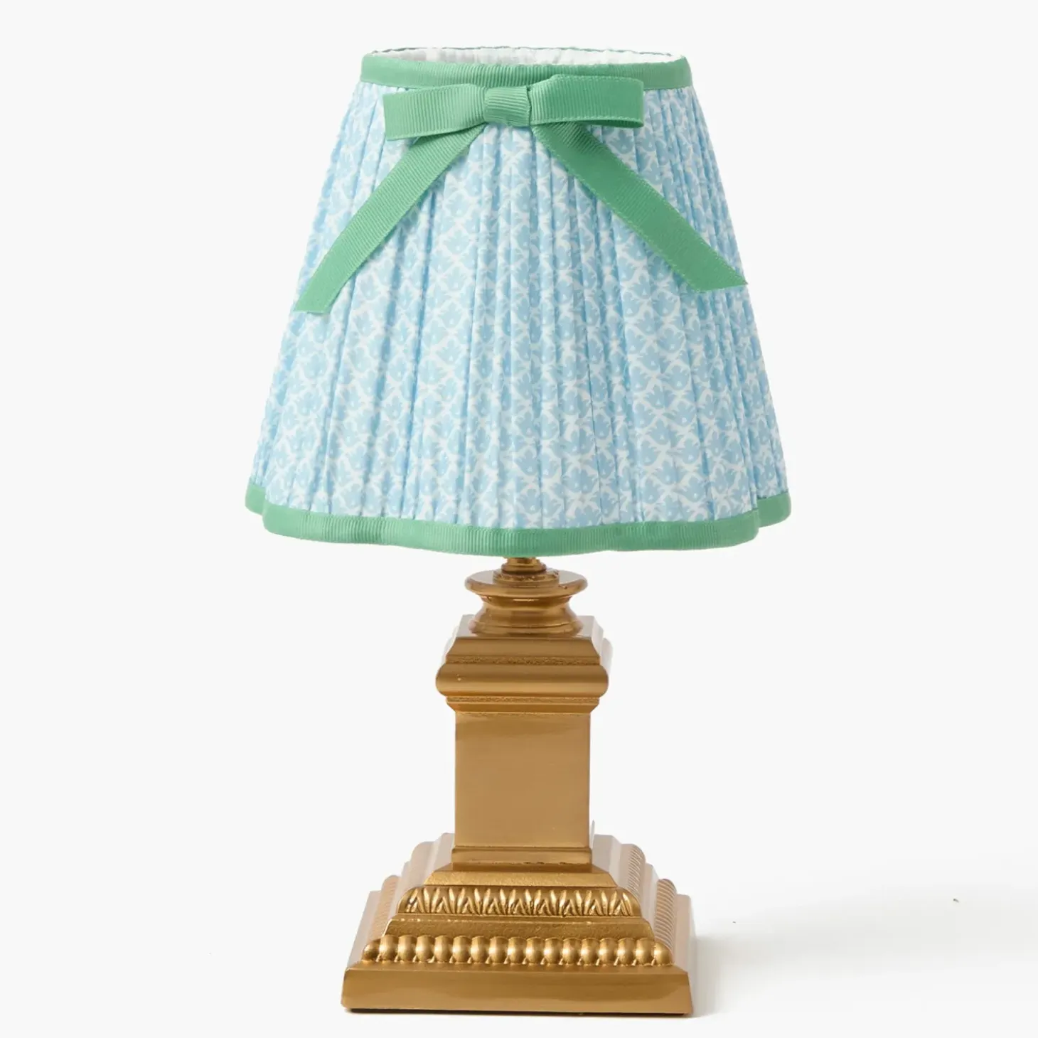 Short Corinthian Square Rechargeable Lamp with Soft Blue & Green Lotus Bow Shade (18cm)