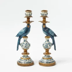 Small Blue Parrot Candle Holder (Pair)