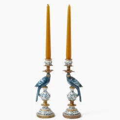 Small Blue Parrot Candle Holder (Pair)