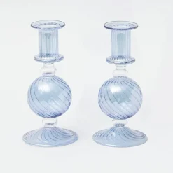 Small Camille Azure Candle Holders (Pair)