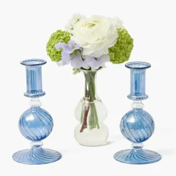 Small Camille Azure Candle Holders (Pair)