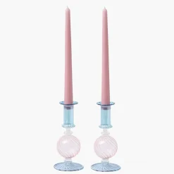 Small Camille Pink & Blue Candle Holder (Pair)