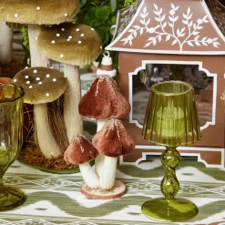 Small Chocolate Glitter Velvet Mushroom (Set of 3)