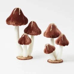 Small Chocolate Glitter Velvet Mushroom (Set of 3)