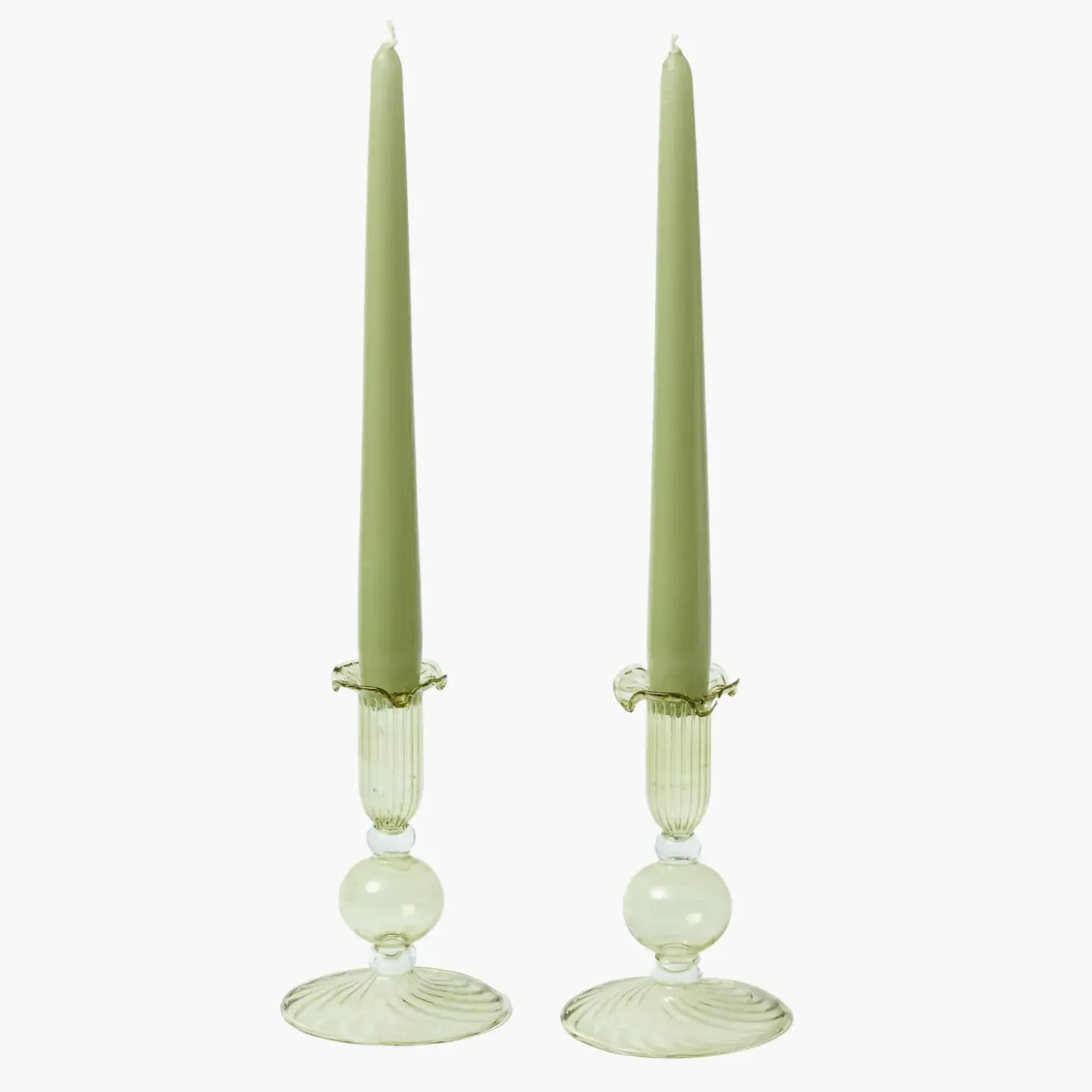 Small Eden Green Candle Holders (Pair)