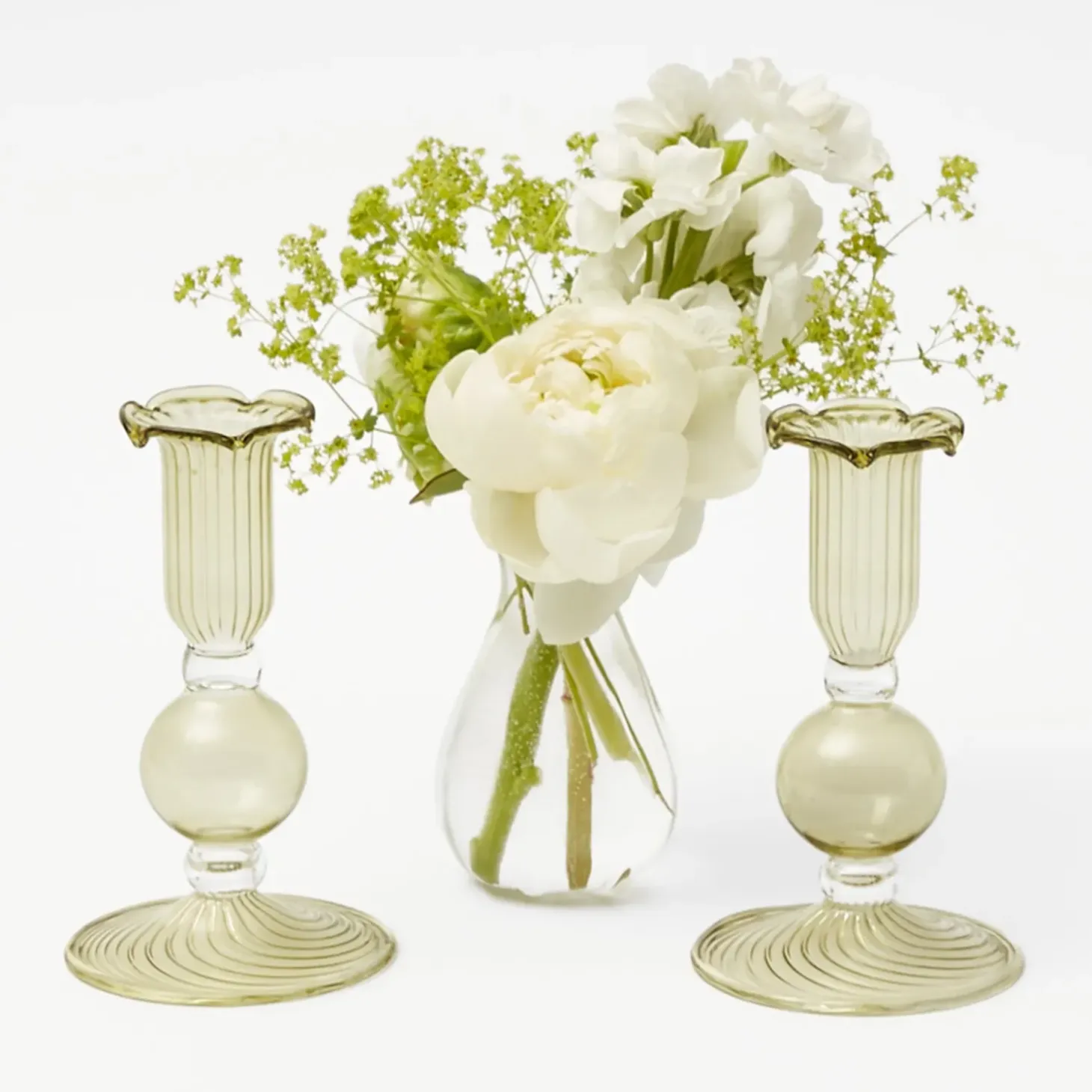 Small Eden Green Candle Holders (Pair)