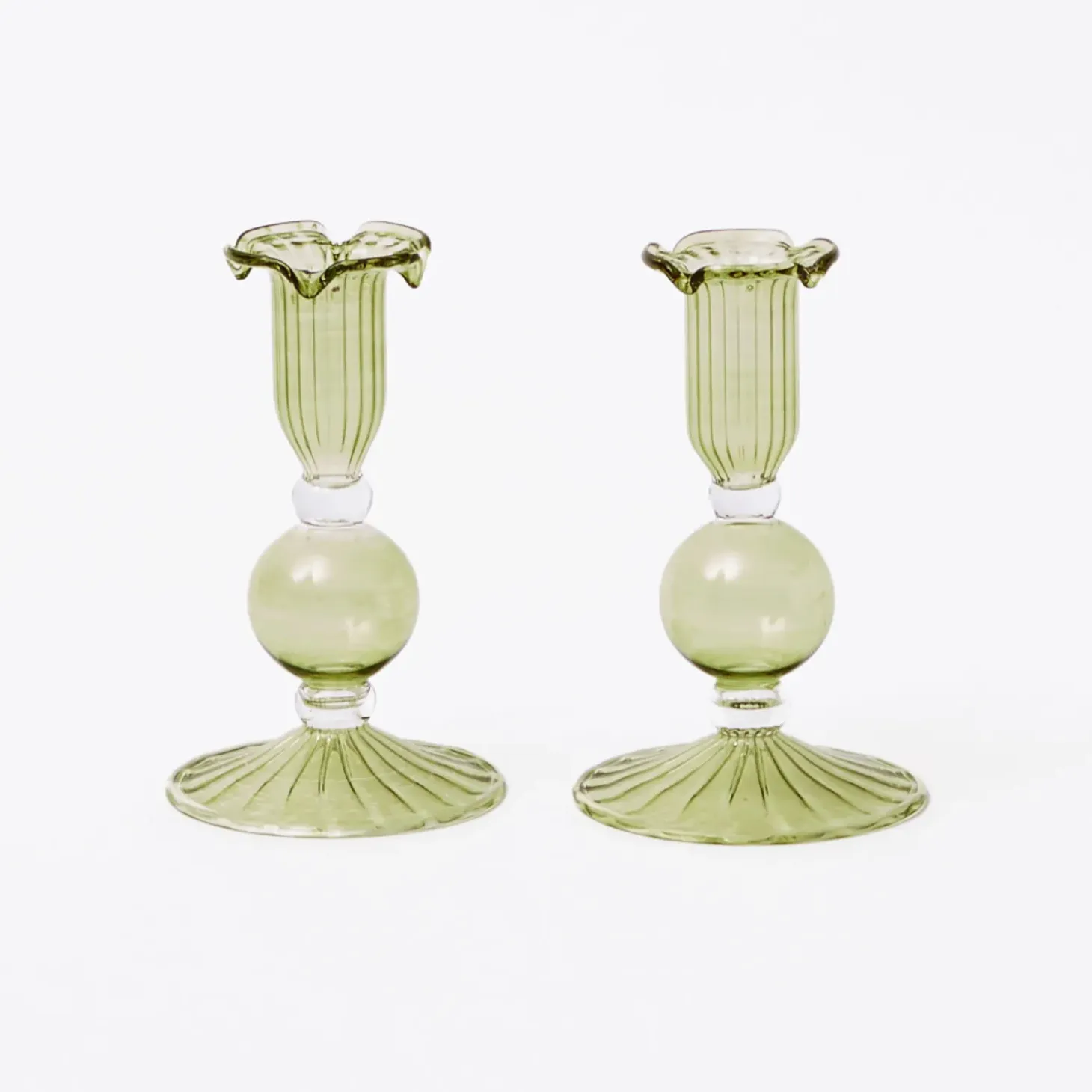 Small Eden Green Candle Holders (Pair)