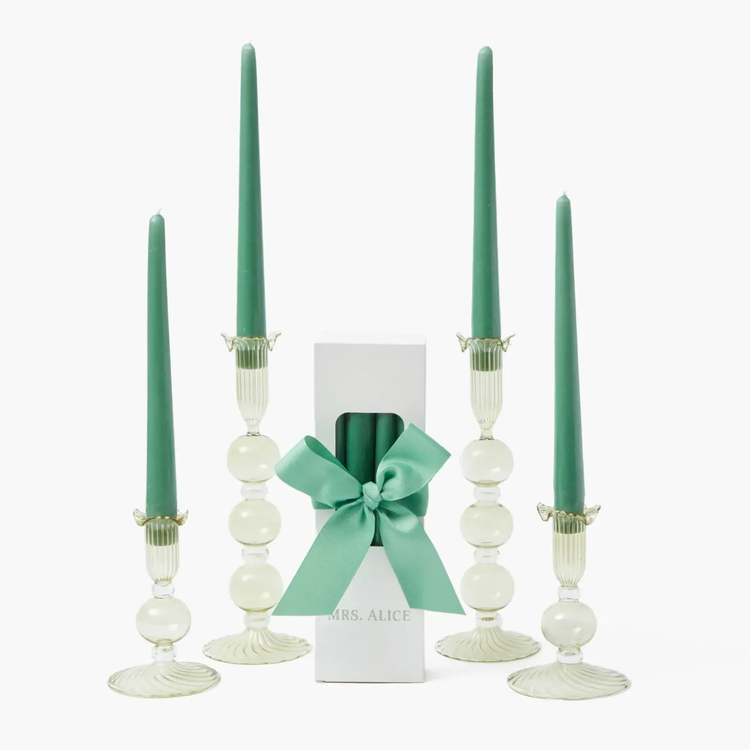 Small Eden Green Candle Holders (Pair)
