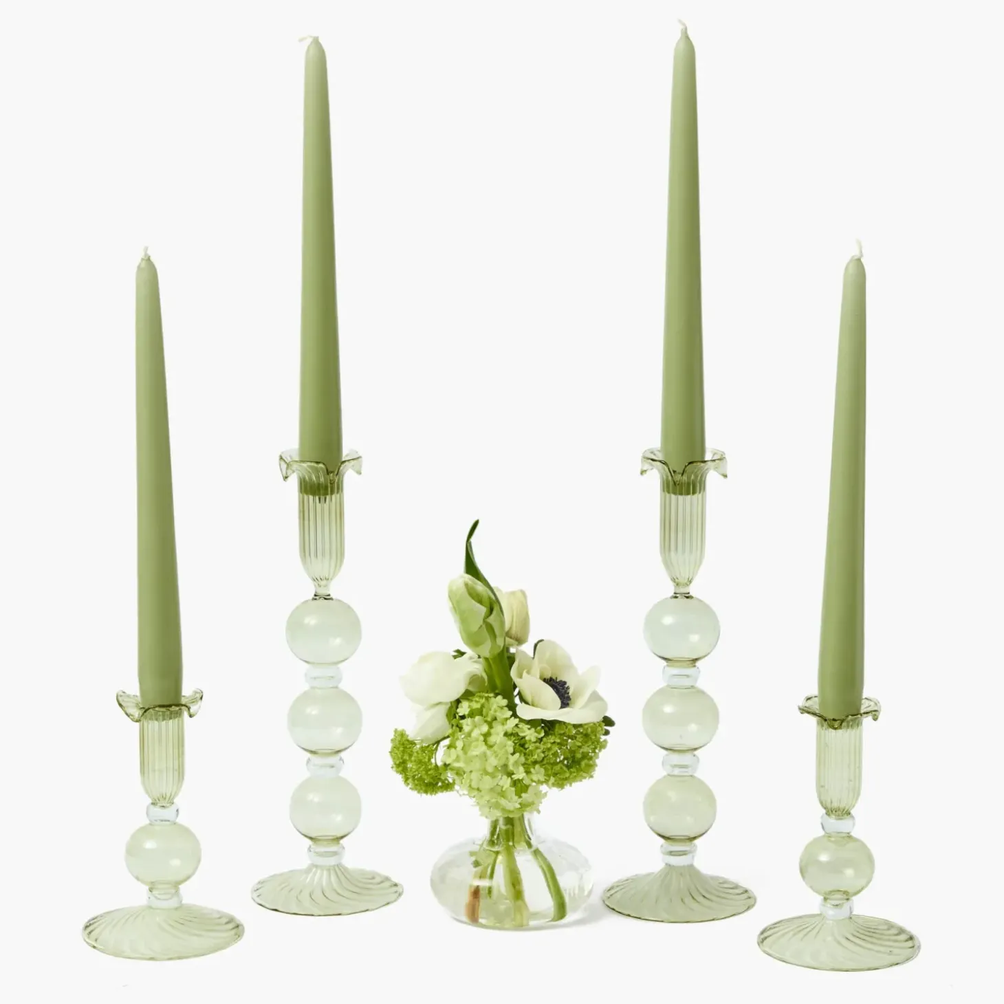 Small Eden Green Candle Holders (Pair)